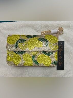 Anna & Elle Lemon Rhinestone Beaded Clutch Crossbody Bag New With Tags